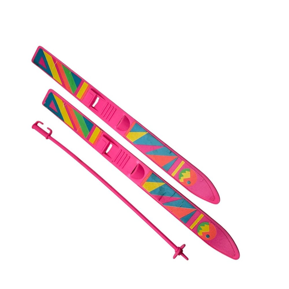 90s Barbie Doll Pink Neon Design Skis With One Pole By Mattel